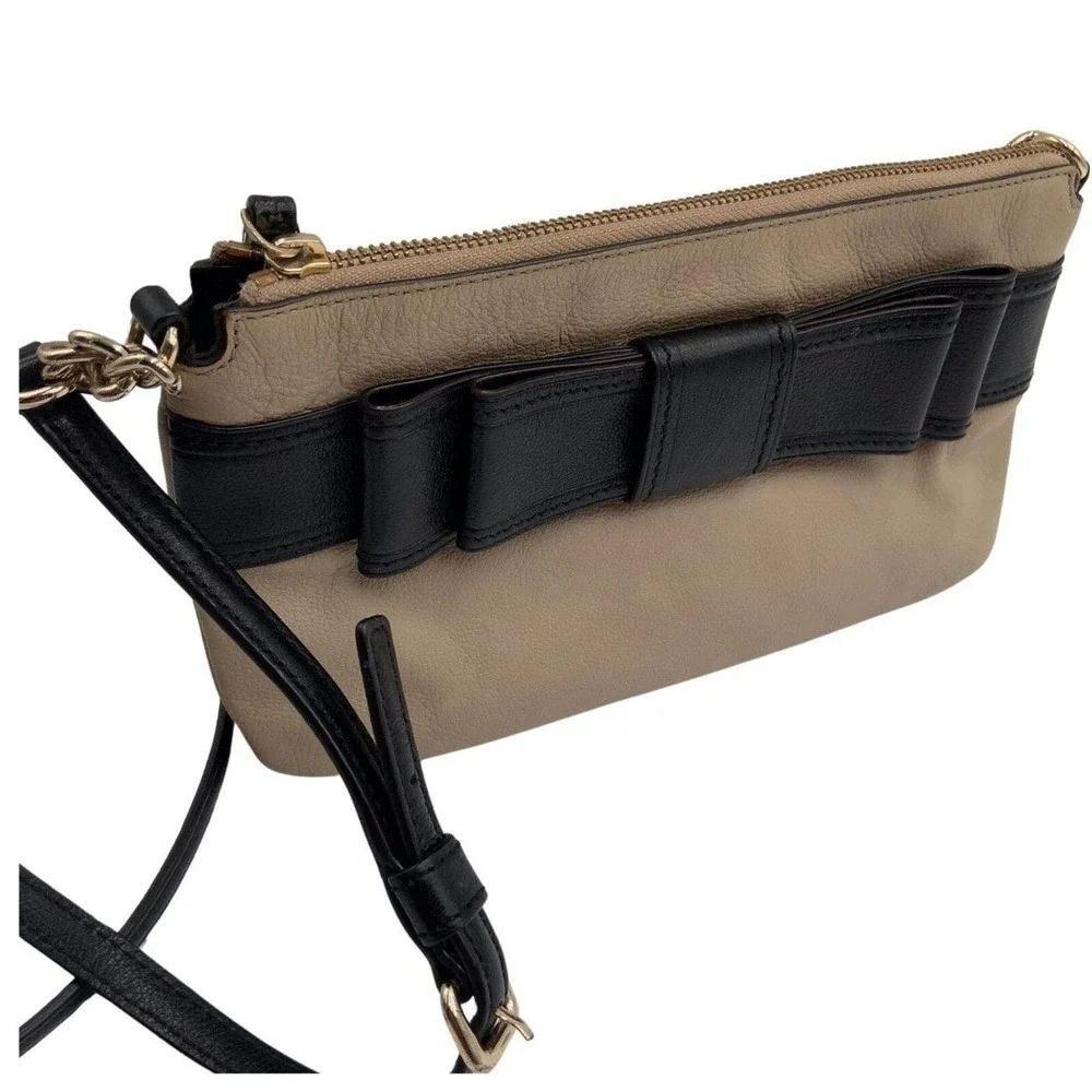 KATE SPADE New York Crossbody Bow‎ Bag Cow Leather Beige Black Classic Classic